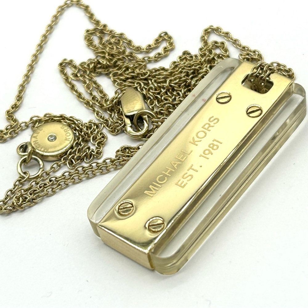 Michael Kors Gold and Acetate Logo Pendant Necklace